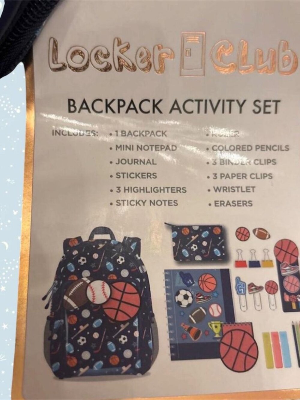 NWT Locker Club navy sports backpack with stationary set - Picture 2 of 2